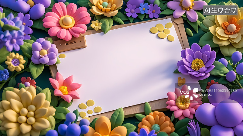 【AI数字艺术】鲜花围绕着白纸三维插画图片素材