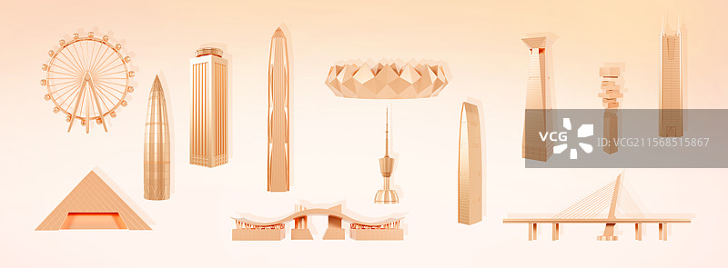 3D渲染的金色深圳城市会议海报深圳地标插画图片素材