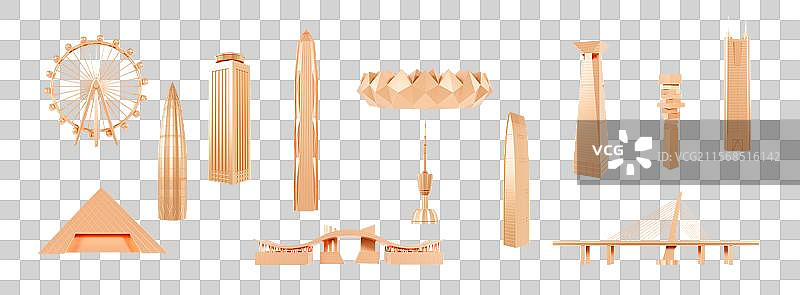 3D渲染的深圳城市地标元素金色城市插画图片素材