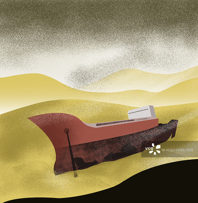 沧海桑田地球大自然生态环境沙漠中的轮船幻想科幻插画图片素材