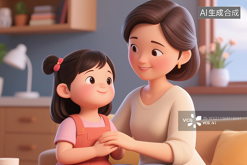 【AI数字艺术】妈妈和女儿三维图形图片素材