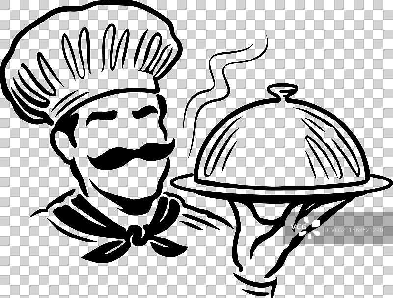 手持食物托盘的厨师男性标志图片素材