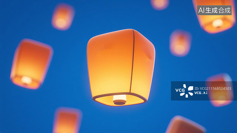 【AI数字艺术】放飞的孔明灯图片素材