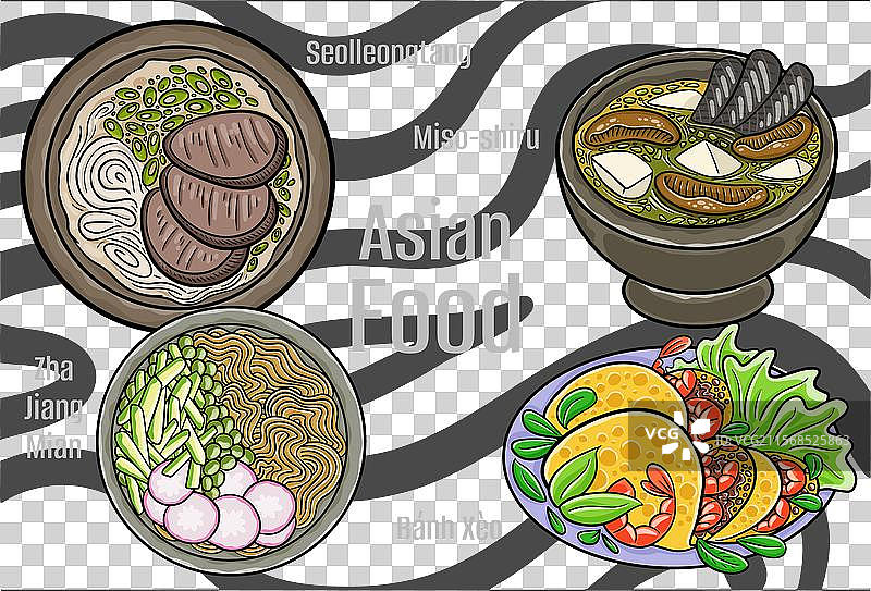 受欢迎的亚洲美食手绘图图片素材
