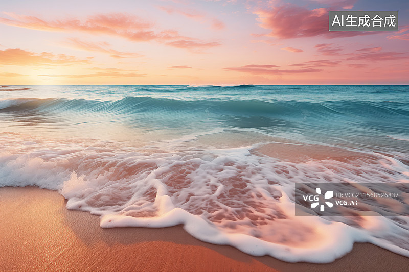 【AI数字艺术】海滩日落美景图片素材