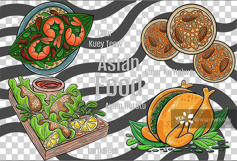 手绘亚洲美食艺术图片素材