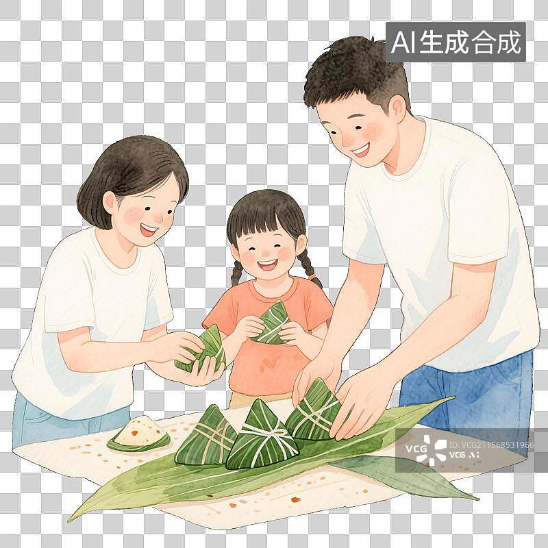 【AI数字艺术】端午节家庭团聚卡通风格儿童插画设计图片素材