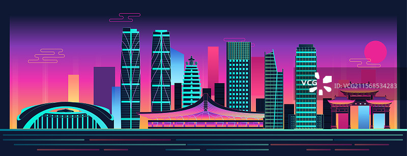 昆明黄昏地标建筑城市天际线新中式图片素材