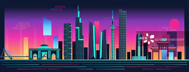 南京黄昏地标建筑城市天际线新中式图片素材