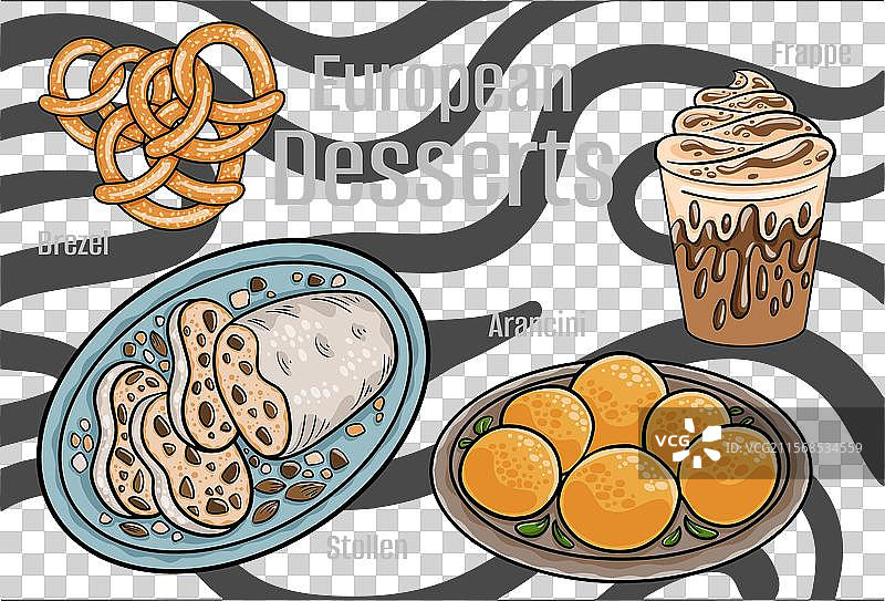 欧洲美食中受欢迎的甜点和糖果图片素材