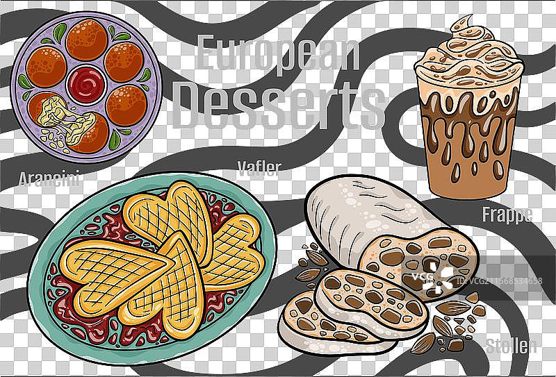 欧洲美食中受欢迎的甜点和糖果图片素材