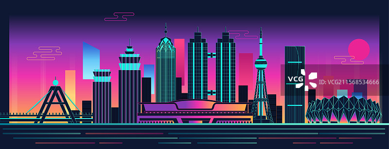 西宁黄昏地标建筑城市天际线新中式图片素材