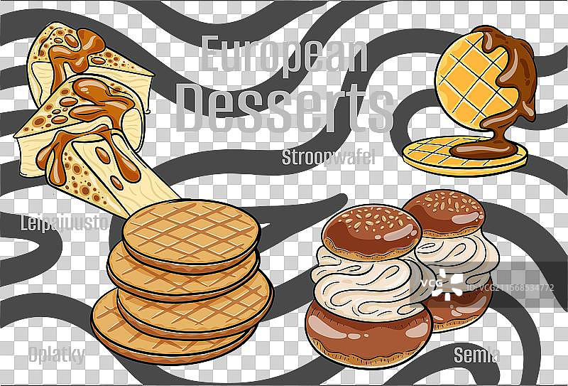 欧洲美食中受欢迎的甜点和糖果图片素材