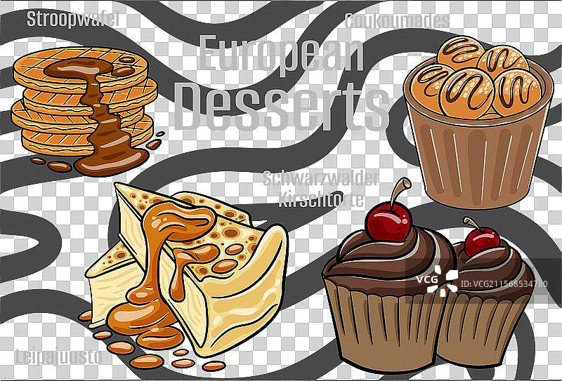 欧洲美食中受欢迎的甜点和糖果图片素材