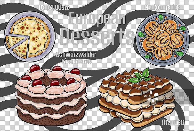 欧洲美食中受欢迎的甜点和糖果图片素材