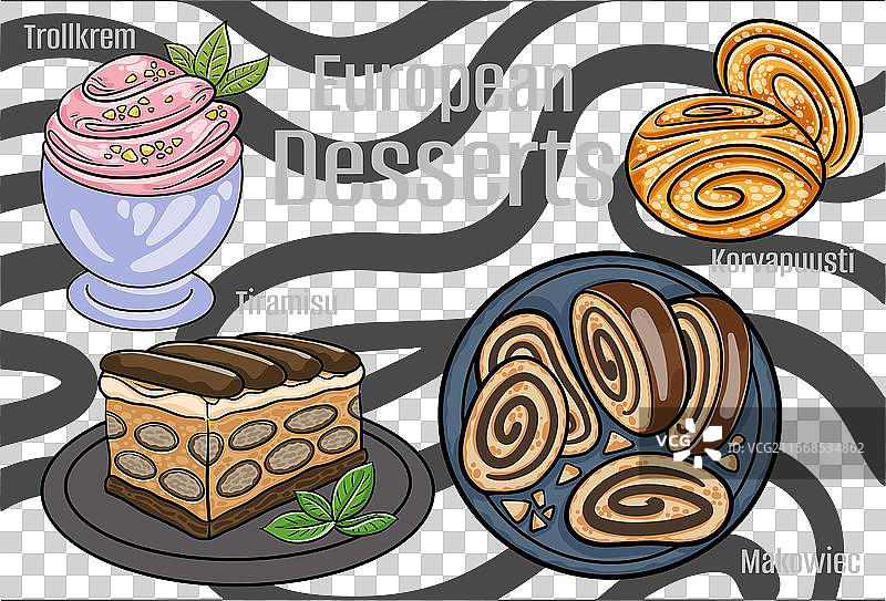 欧洲美食中受欢迎的甜点和糖果图片素材