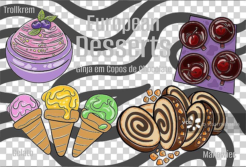 欧洲美食中受欢迎的甜点和糖果图片素材