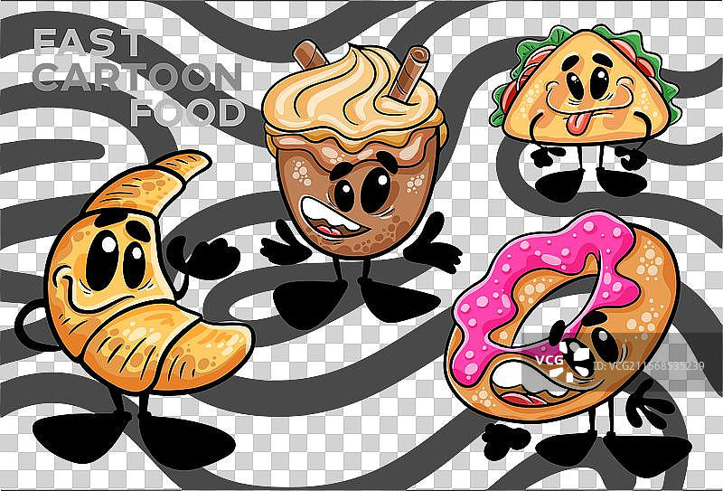 一组手绘的快餐卡通角色图片素材