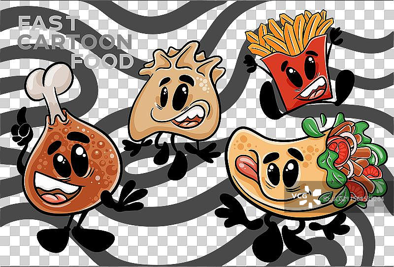 一组手绘的快餐卡通角色图片素材