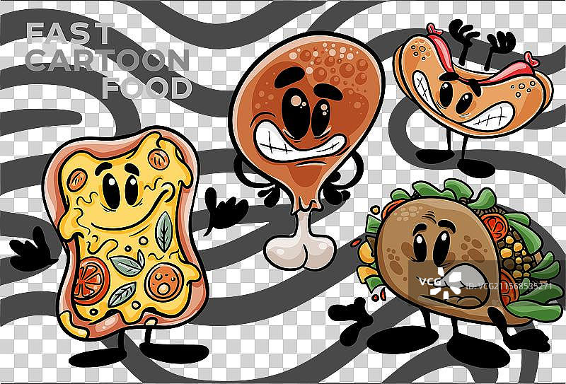 一组手绘的快餐卡通角色图片素材