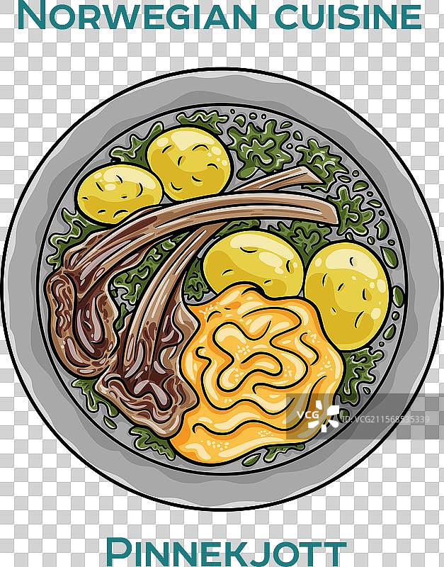 白色背景上的传统挪威美食腌羊肉图片素材