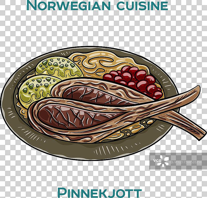 白色背景上的传统挪威美食腌羊肉图片素材