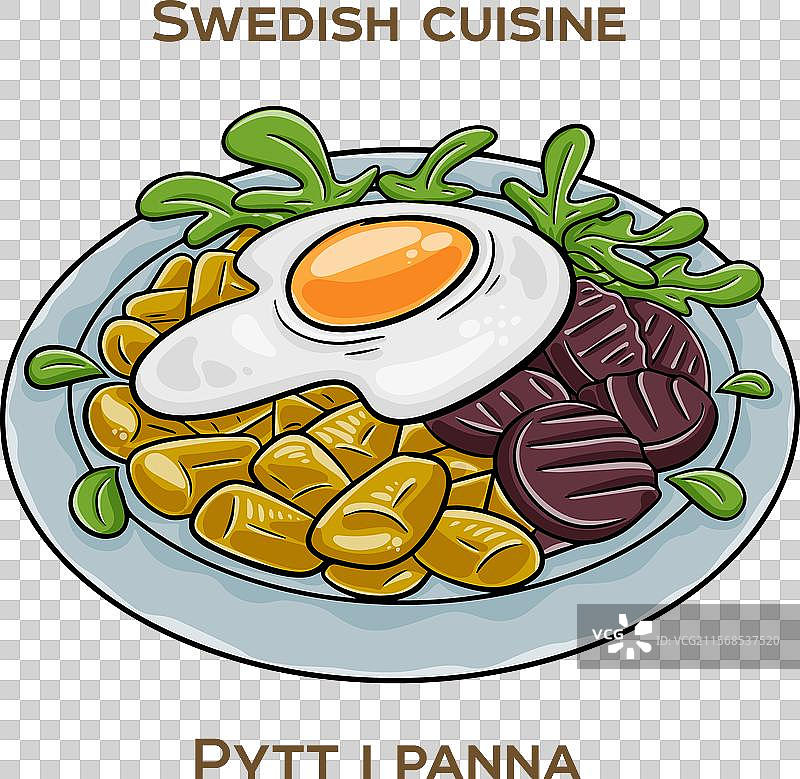 pytt i panna是一道经典的瑞典菜肴，特色在于图片素材