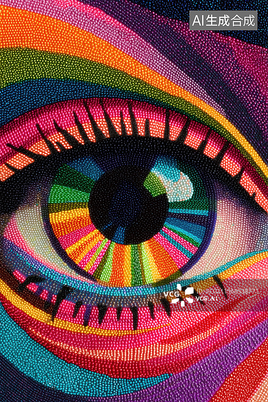 【AI数字艺术】彩色珍珠宝石颗粒组成的眼睛图案背景插画图片素材