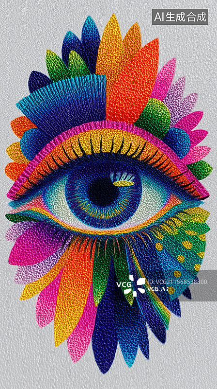 【AI数字艺术】彩色珍珠宝石颗粒组成的眼睛图案背景插画图片素材