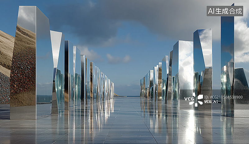 【AI数字艺术】现代不锈钢雕塑，汽车广告背景图图片素材