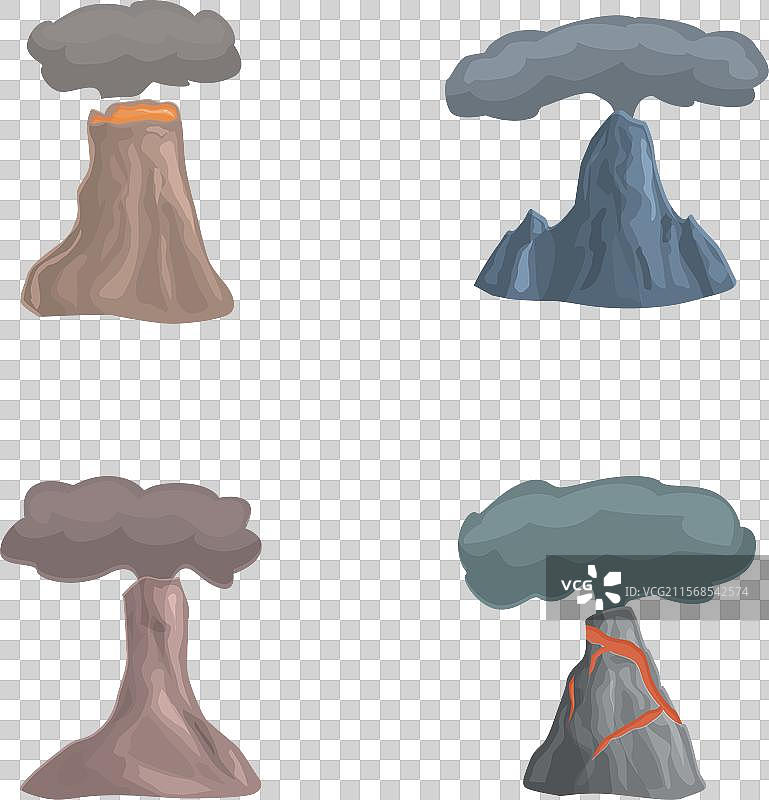 火山喷发图标集 卡通风格图片素材