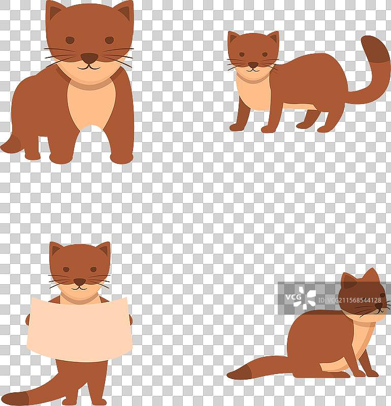 可爱的野生黄鼠狼图标集图片素材