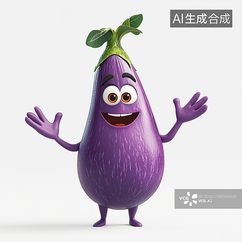 【AI数字艺术】拟人化的卡通茄子插画图片素材
