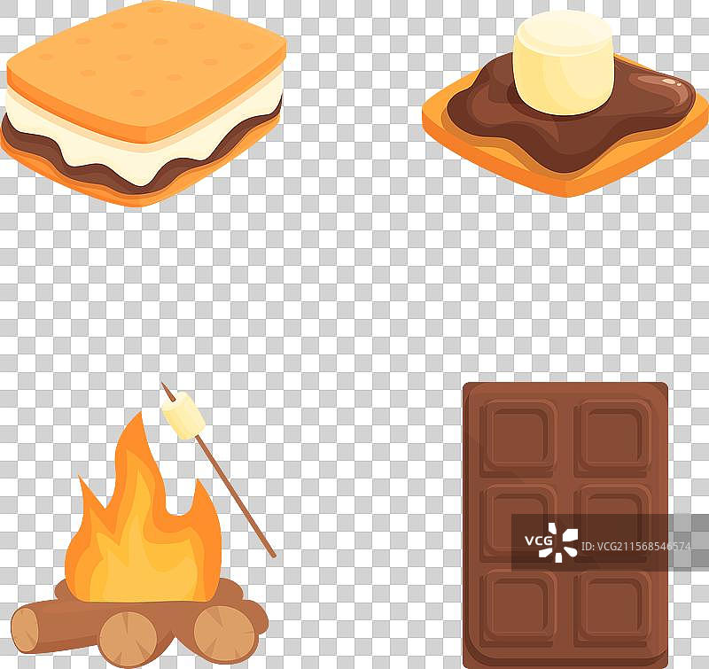 卡通版的烤棉花糖材料集合图片素材