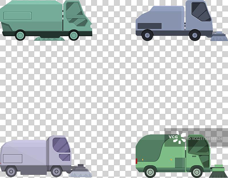 一组卡通垃圾车和街道清扫车图片素材