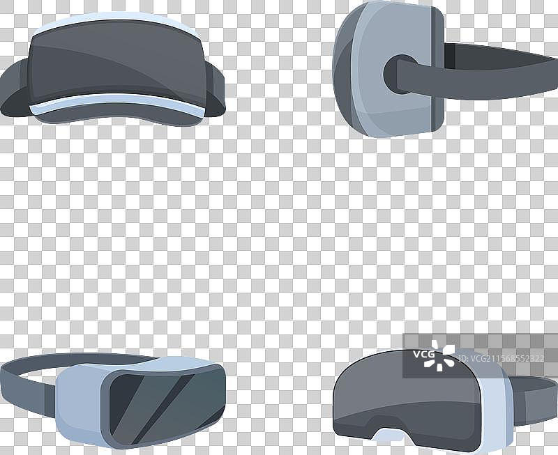 一组现代虚拟现实头戴设备孤立在白色背景上图片素材