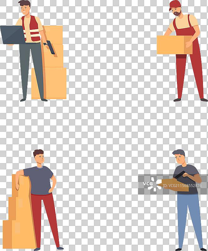 一组送货员角色与箱子图片素材