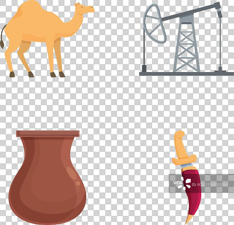 中东图标集：骆驼、石油钻井平台、锅和图片素材