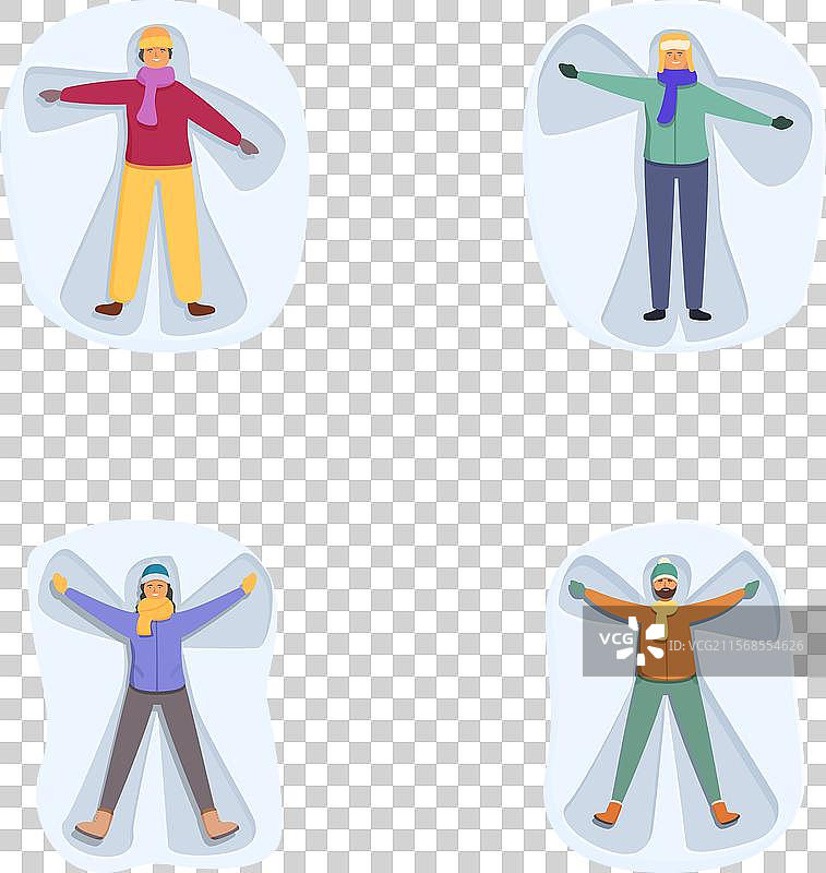 四个卡通角色的雪天使组合图片素材