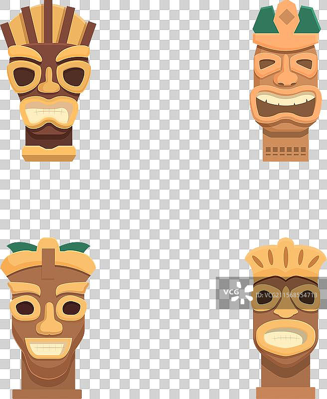 四个卡通部落面具的组合图片素材