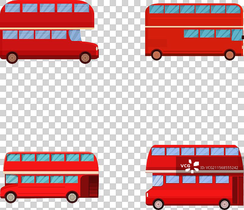 一组卡通红色双层巴士图片素材