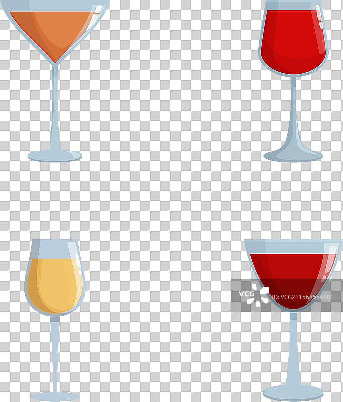 一组卡通酒杯，里面装有各种葡萄酒图片素材