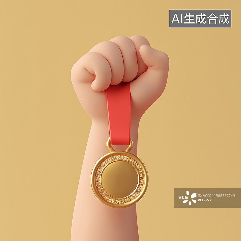 【AI数字艺术】3D拿着奖牌的手图片素材