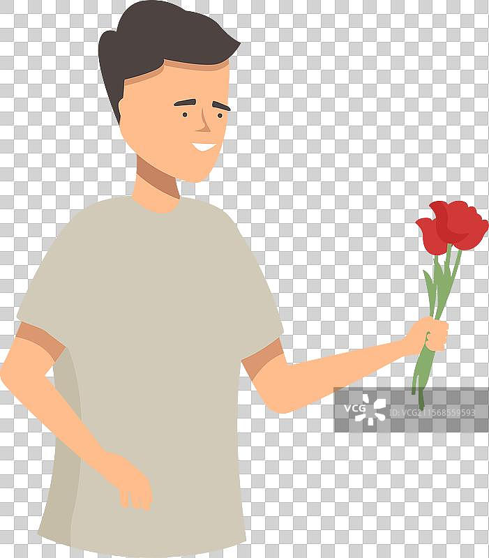 年轻男子手捧一束红色郁金香图片素材