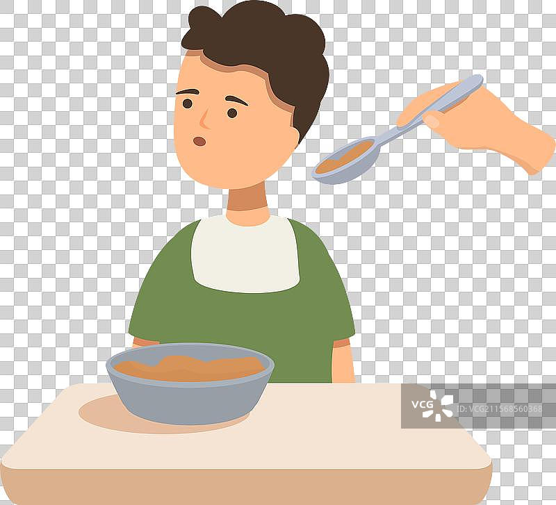 伤心的孩子坐在桌旁拒绝吃晚餐图片素材