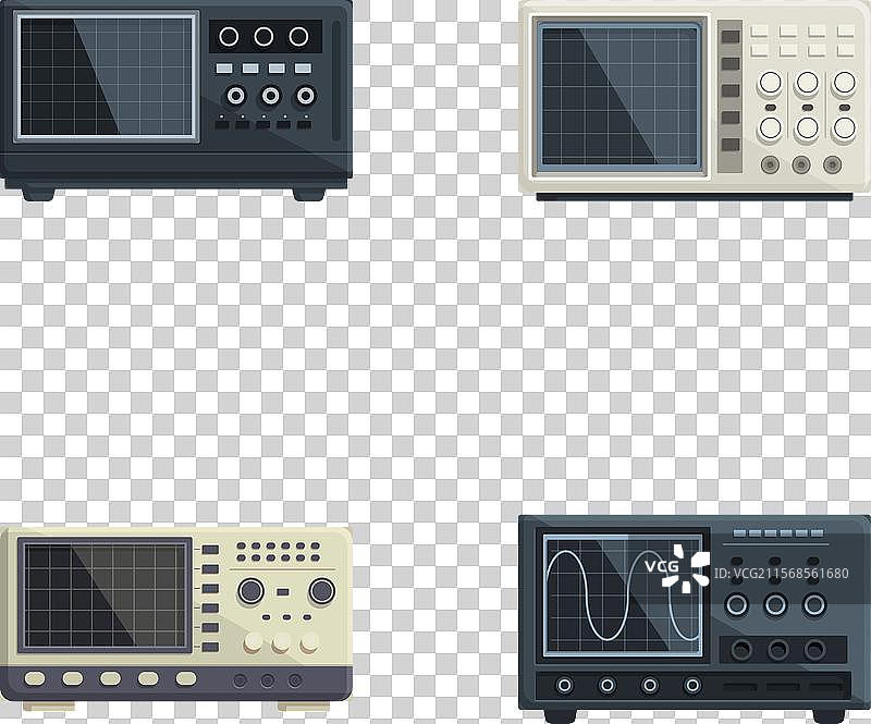 白色背景上的复古示波器集合图片素材