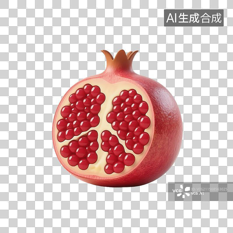 【AI数字艺术】3D渲染卡通水果，新鲜的红色石榴，秋天水果免抠元素图片素材