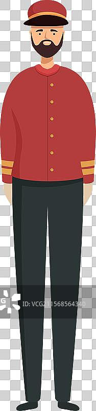 穿着制服的胡子侍者站着等待图片素材