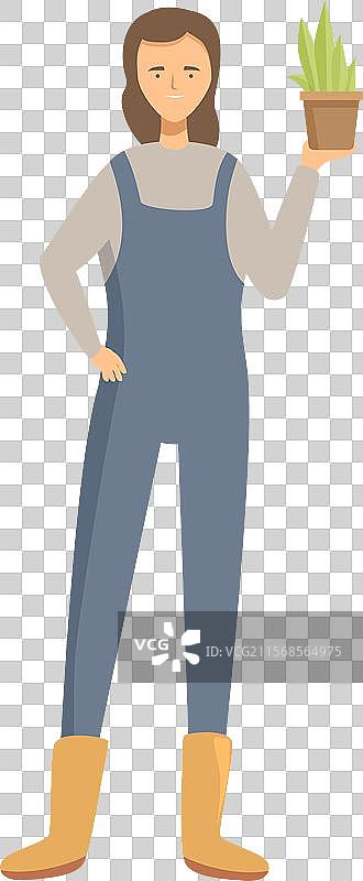 年轻女园丁手里拿着一盆植物图片素材