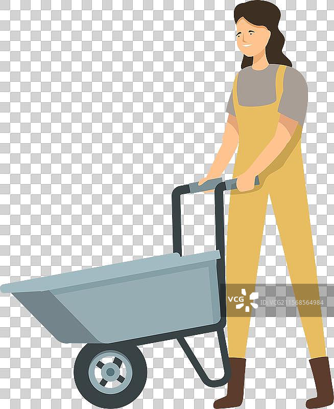 女性园丁推着空手推车图片素材